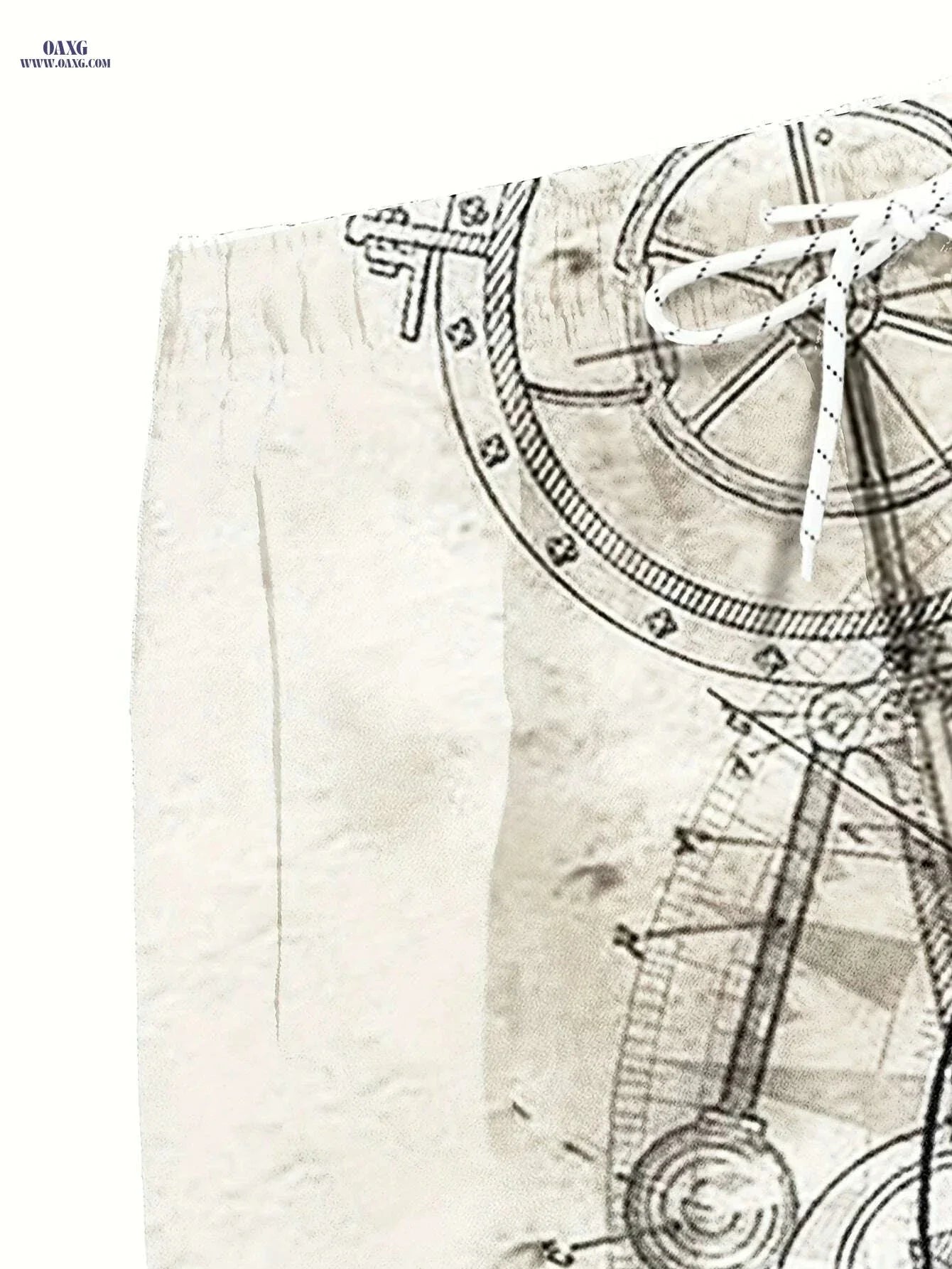 Quick-Dry Men's Swim Trunks - Nautical Compass Print, Woven Beachwear