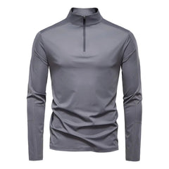Spring Summer New Men's Solid Blank Turtleneck Collar Long Sleeve Half Zipper Anti-Pilling Base Shirt UV Protection