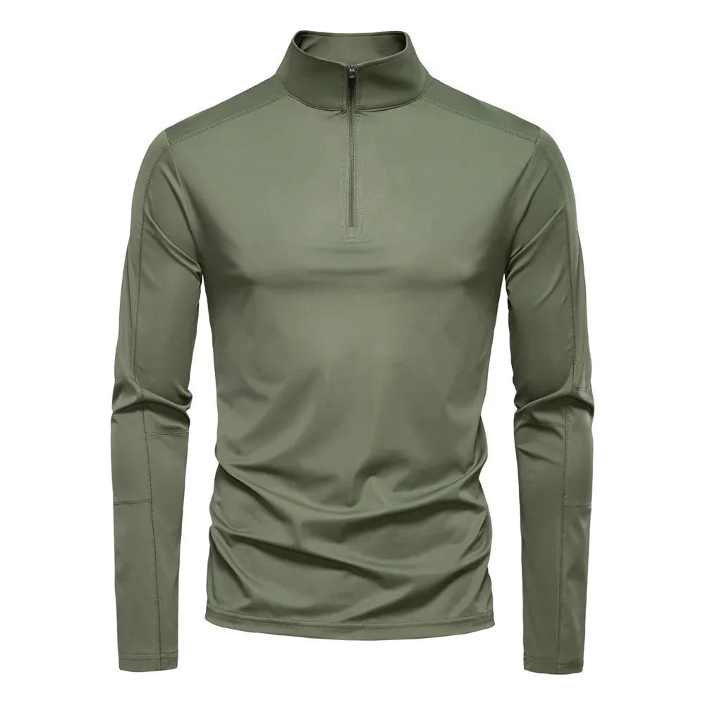 Spring Summer New Men's Solid Blank Turtleneck Collar Long Sleeve Half Zipper Anti-Pilling Base Shirt UV Protection