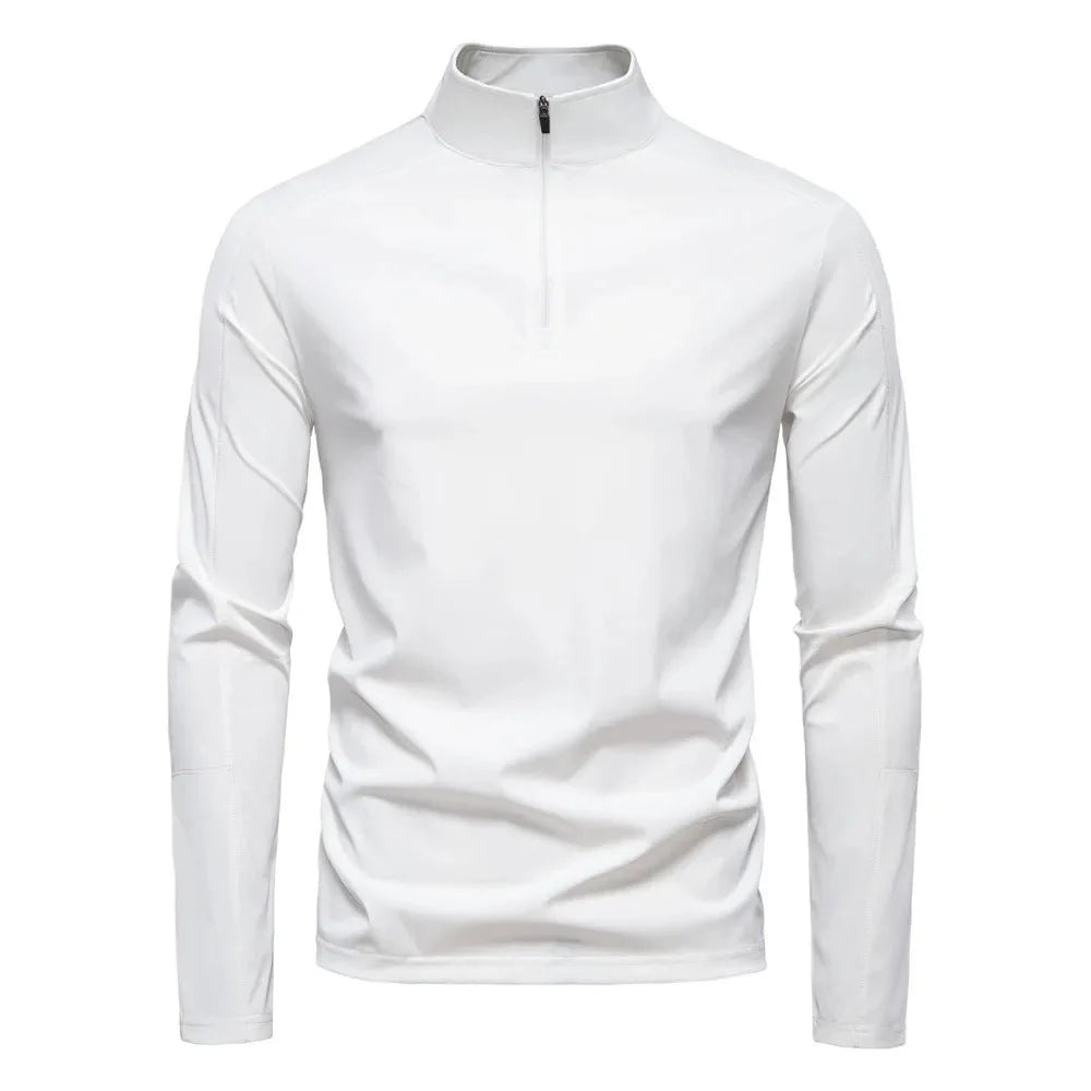 Spring Summer New Men's Solid Blank Turtleneck Collar Long Sleeve Half Zipper Anti-Pilling Base Shirt UV Protection