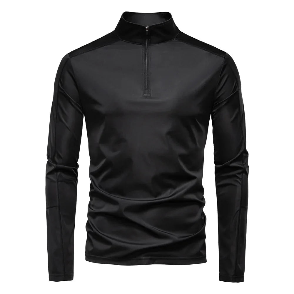 Spring Summer New Men's Solid Blank Turtleneck Collar Long Sleeve Half Zipper Anti-Pilling Base Shirt UV Protection
