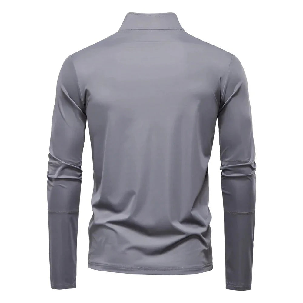 Spring Summer New Men's Solid Blank Turtleneck Collar Long Sleeve Half Zipper Anti-Pilling Base Shirt UV Protection