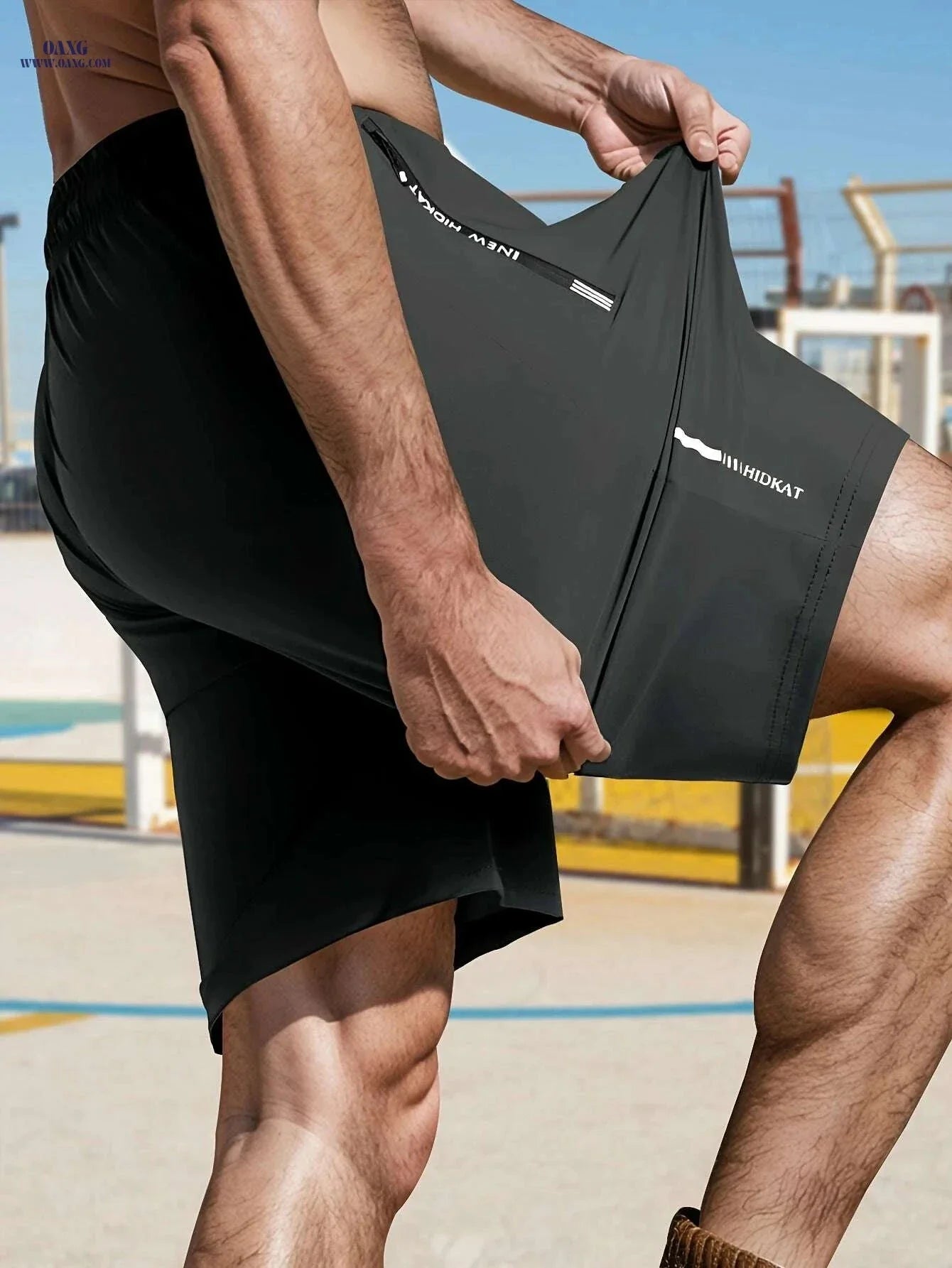 Stylish High-Stretch Men's Casual Shorts - Drawstring & Zipper Pockets