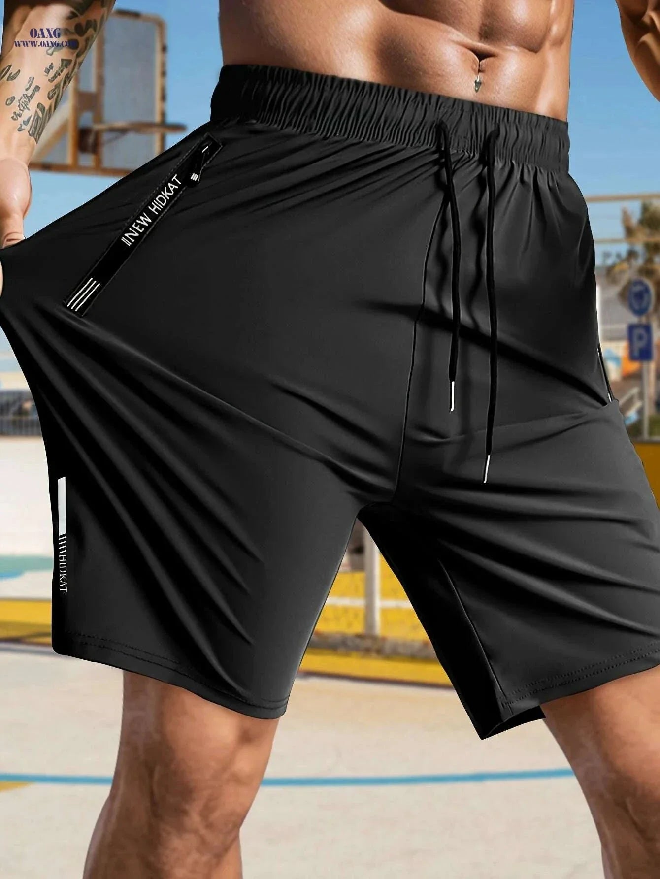 Stylish High-Stretch Men's Casual Shorts - Drawstring & Zipper Pockets