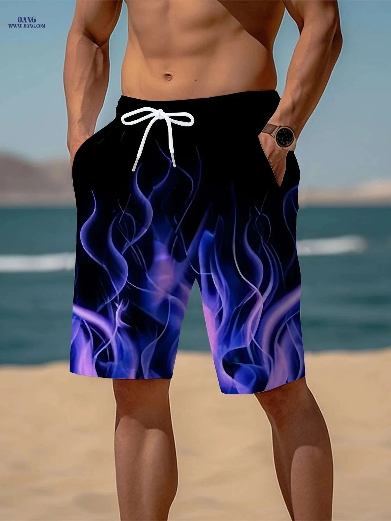 Stylish Men's 3D Fire Print Shorts - Quick-Dry, Casual & Comfortable
