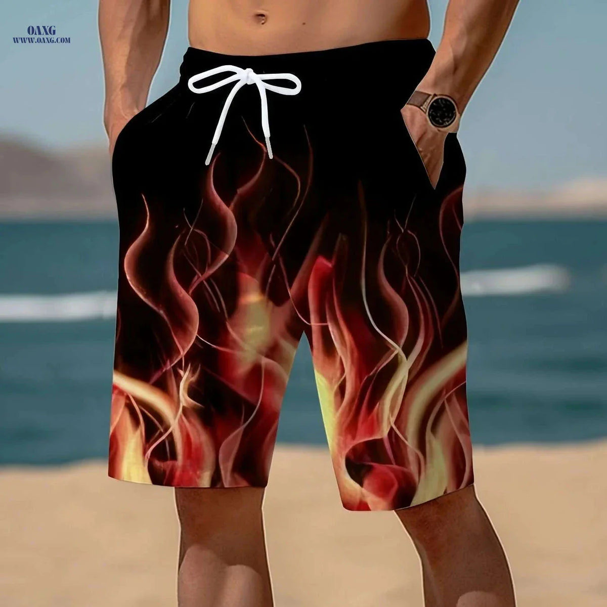 Stylish Men's 3D Fire Print Shorts - Quick-Dry, Casual & Comfortable
