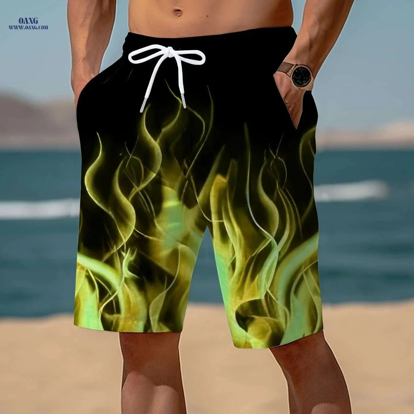 Stylish Men's 3D Fire Print Shorts - Quick-Dry, Casual & Comfortable