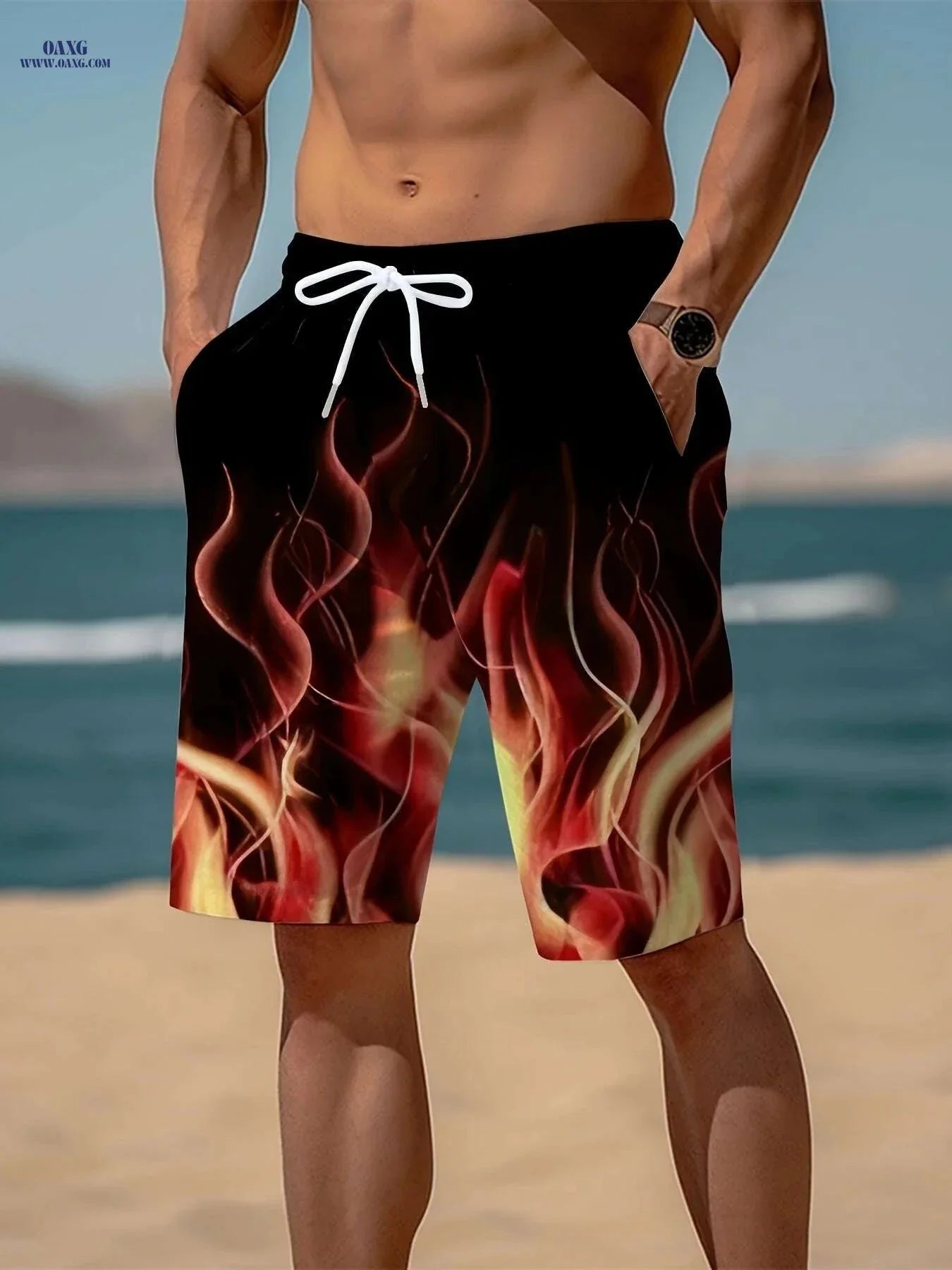 Stylish Men's 3D Fire Print Shorts - Quick-Dry, Casual & Comfortable