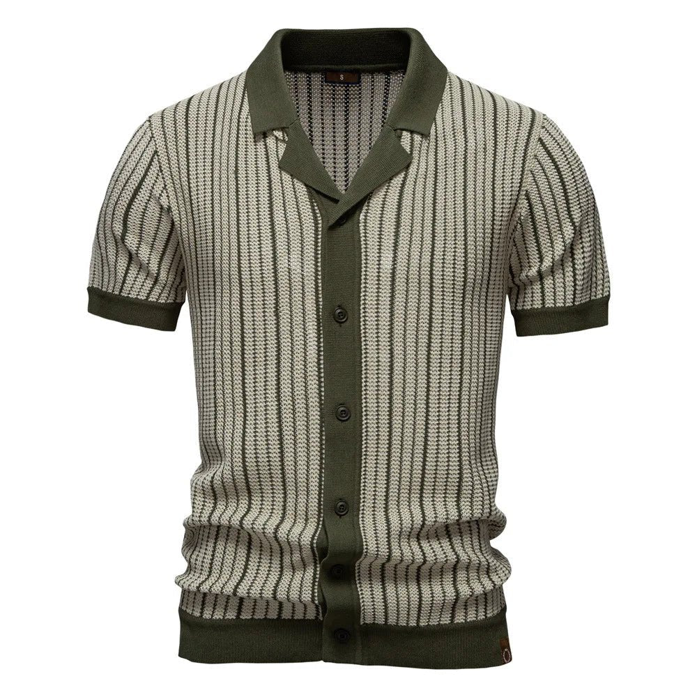Summer New European and American Men's Short-sleeved Twill Yarn Dyed Striped Fashion Casual for Shirt
