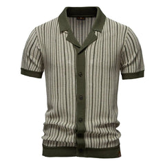 Summer New European and American Men's Short-sleeved Twill Yarn Dyed Striped Fashion Casual for Shirt