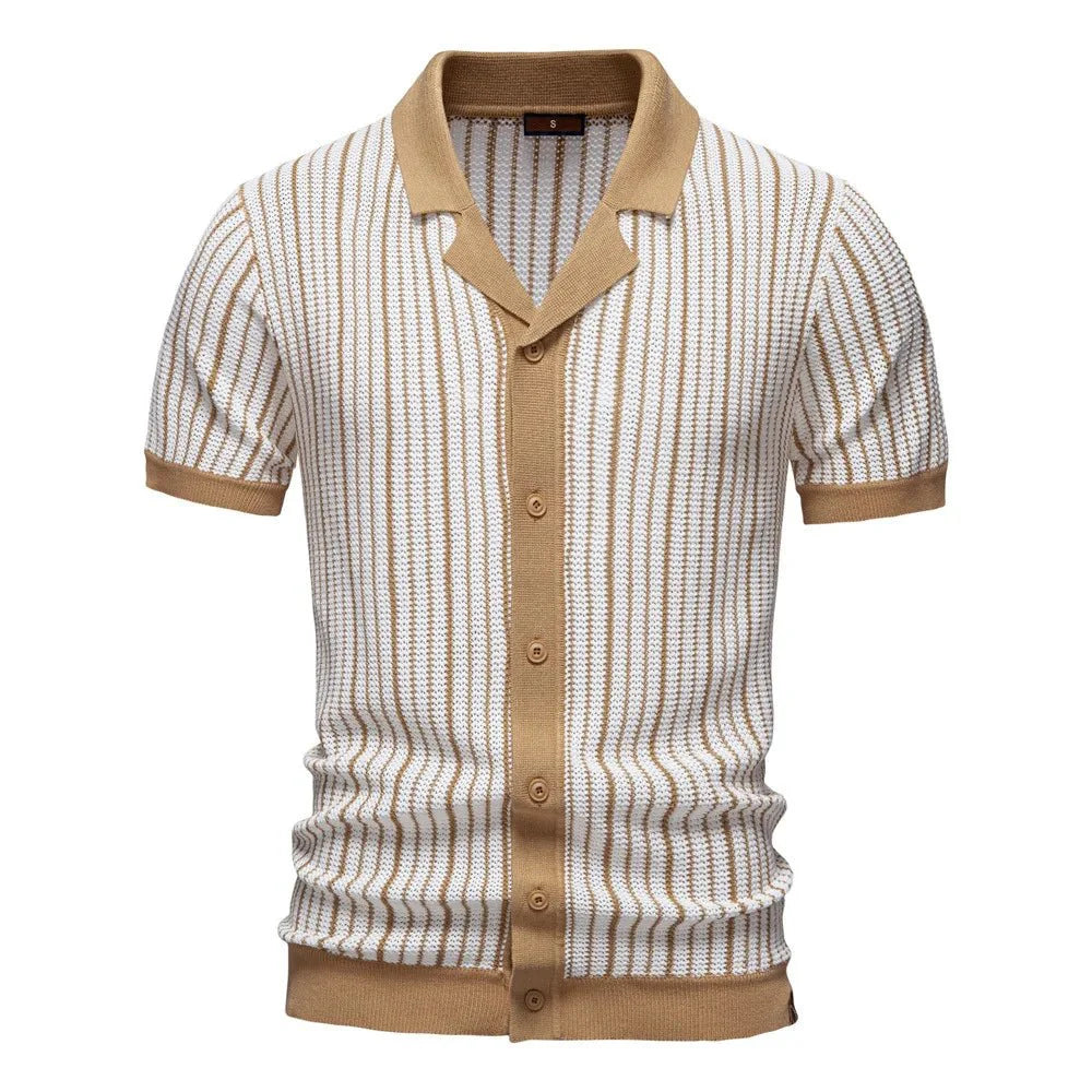 Summer New European and American Men's Short-sleeved Twill Yarn Dyed Striped Fashion Casual for Shirt
