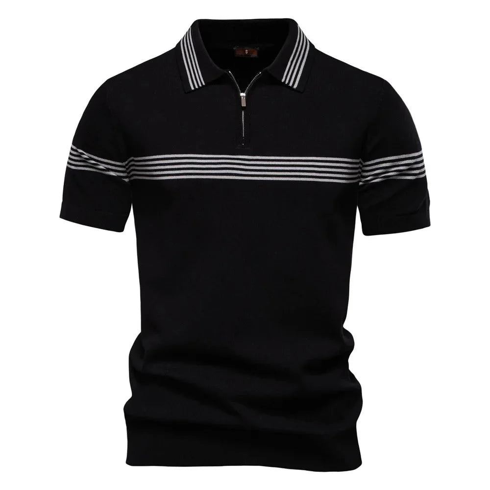 Summer New Lapel POLO Shirt Fashion Striped Men's Business Short Sleeve Top