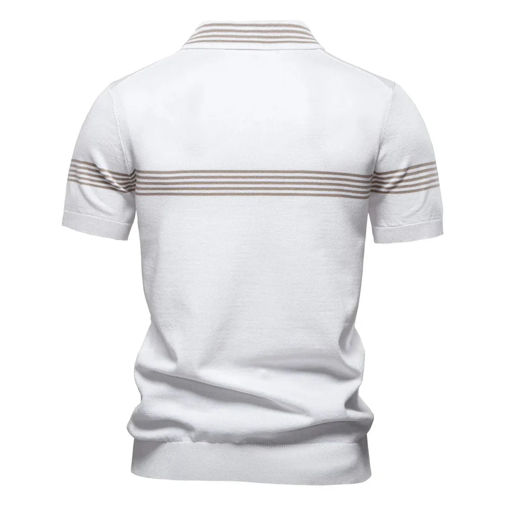 Summer New Lapel POLO Shirt Fashion Striped Men's Business Short Sleeve Top