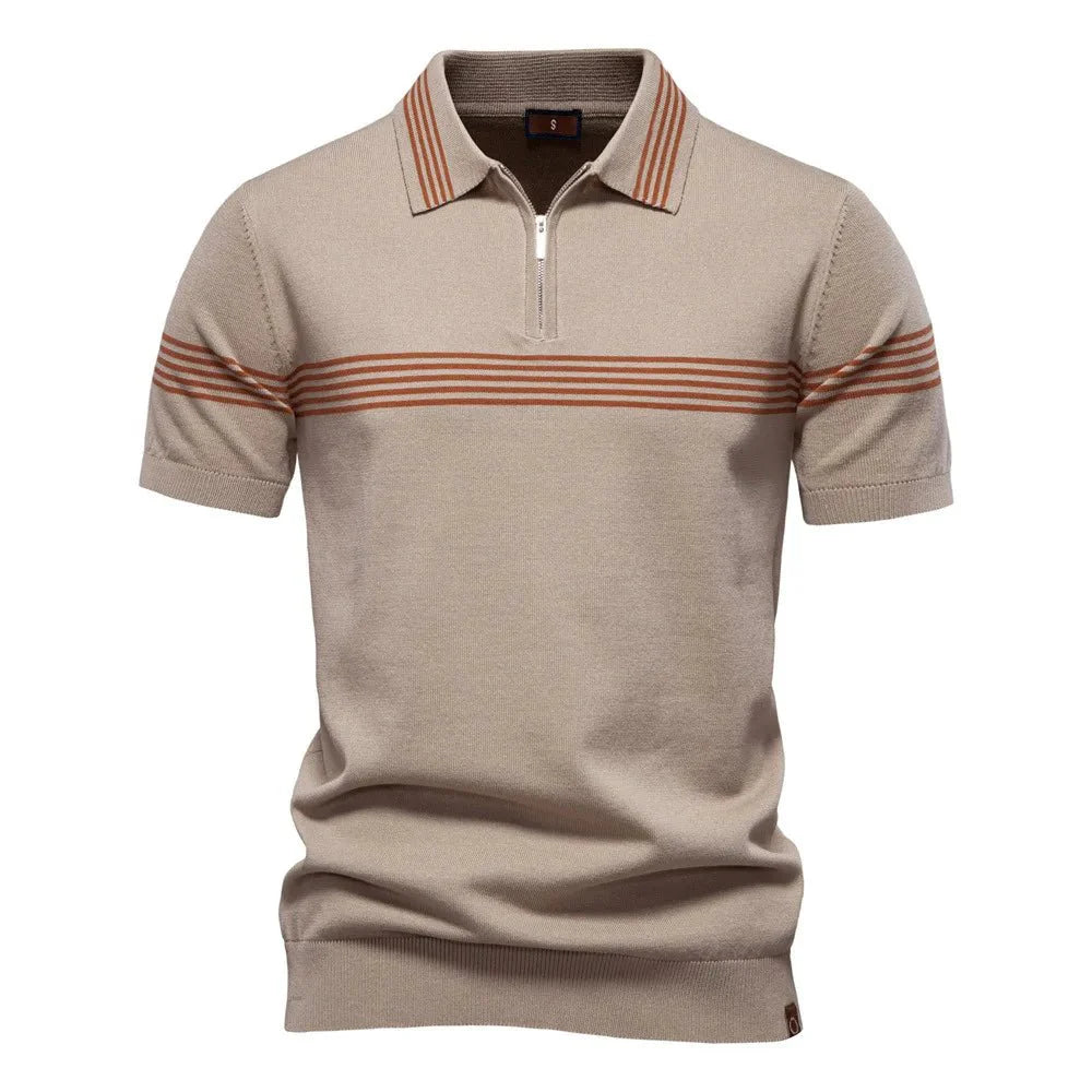 Summer New Lapel POLO Shirt Fashion Striped Men's Business Short Sleeve Top