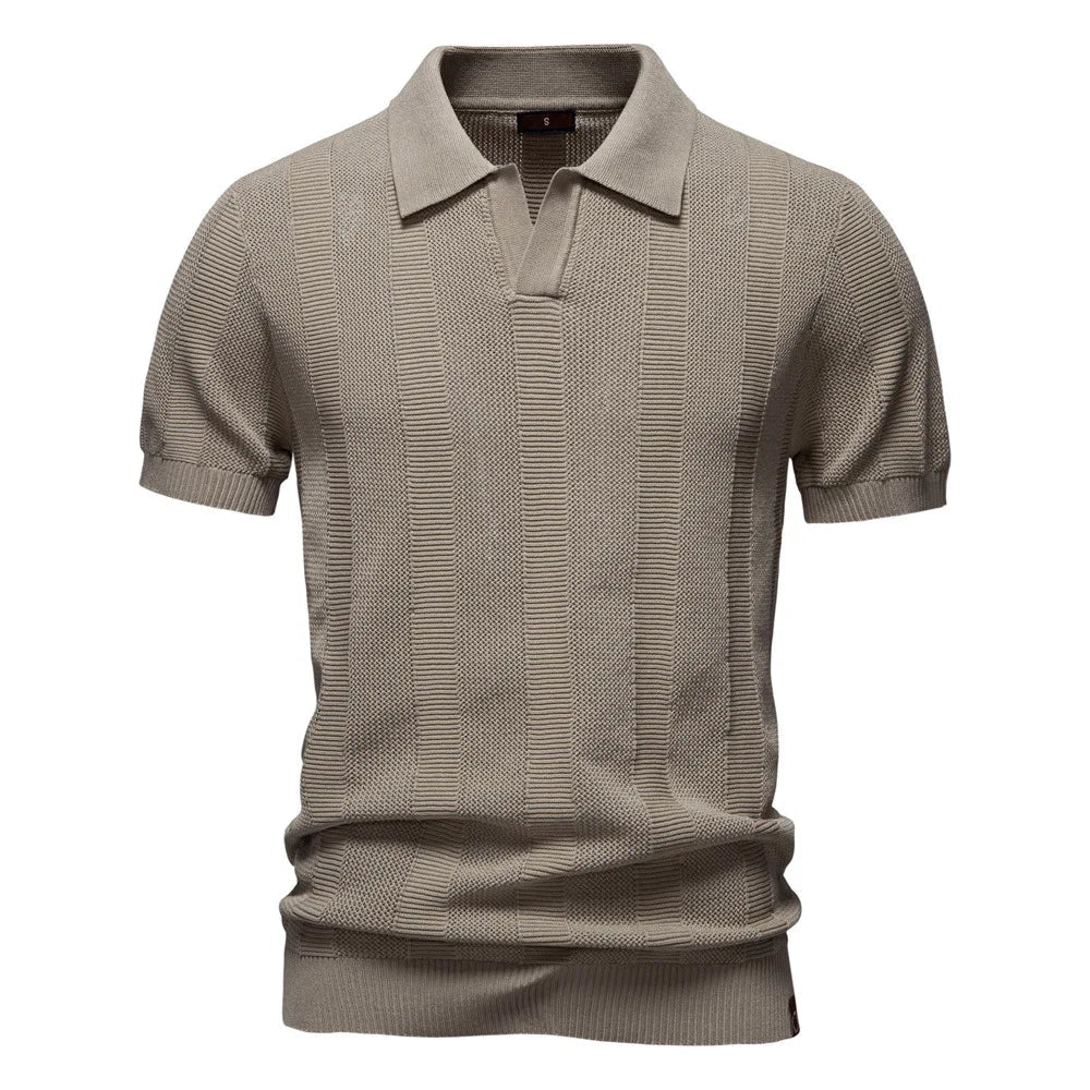 Summer New Men's Jersey Yarn Dyed Solid Hollow Short Sleeve Casual for Shirt