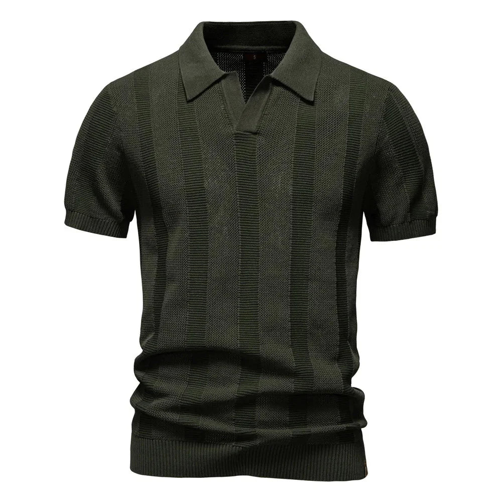 Summer New Men's Jersey Yarn Dyed Solid Hollow Short Sleeve Casual for Shirt