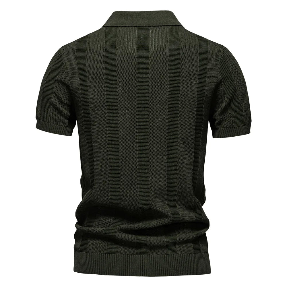 Summer New Men's Jersey Yarn Dyed Solid Hollow Short Sleeve Casual for Shirt