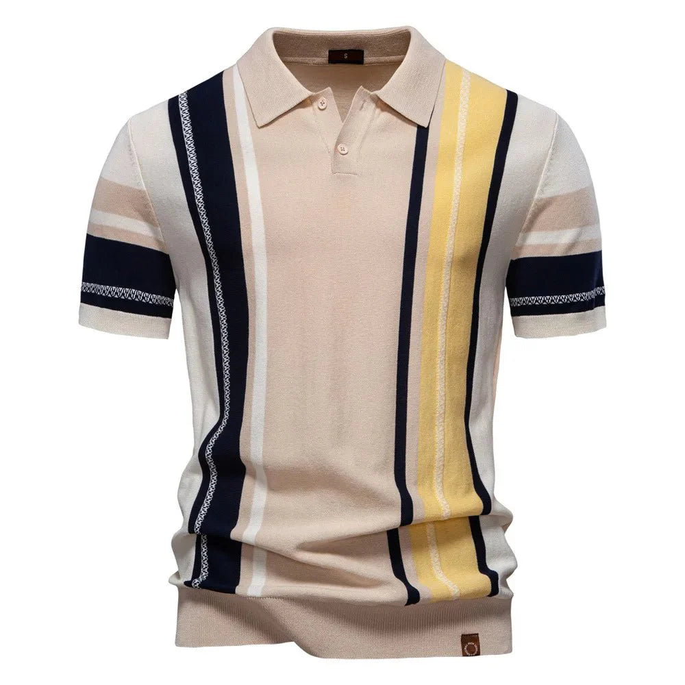 Summer New Men's Lapel Short-sleeved Knitted Canvas Solid for Shirt