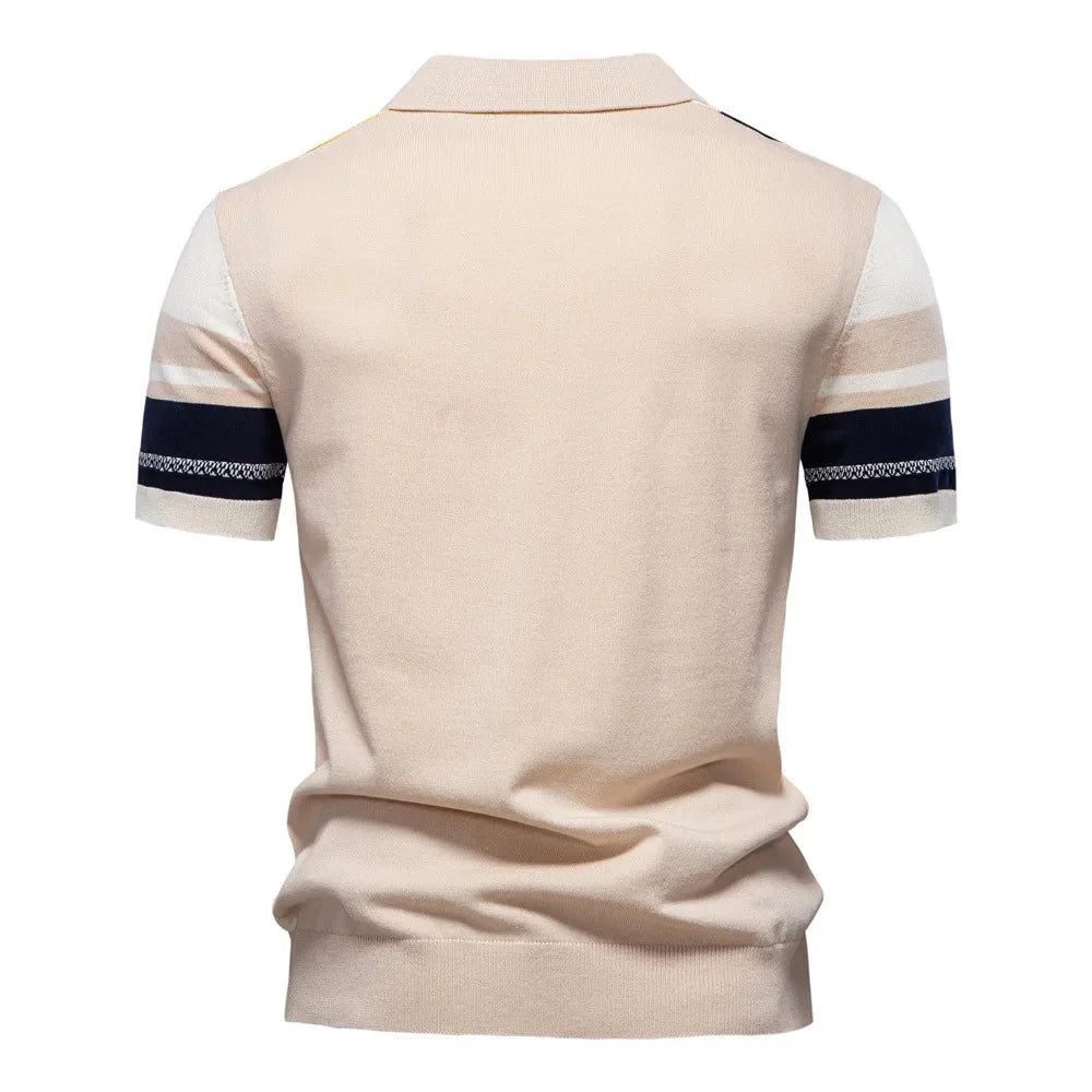 Summer New Men's Lapel Short-sleeved Knitted Canvas Solid for Shirt