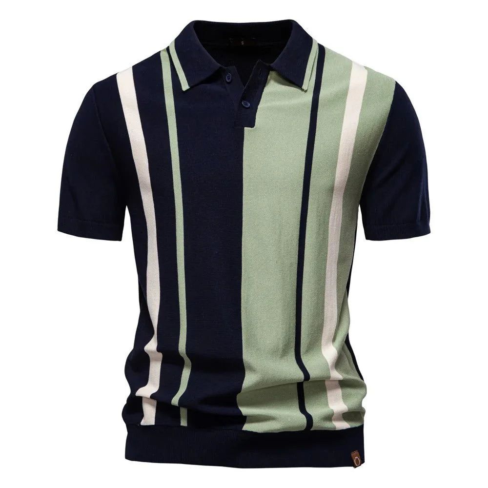Summer New Men's Lapel Short-sleeved Knitted Canvas Solid for Shirt