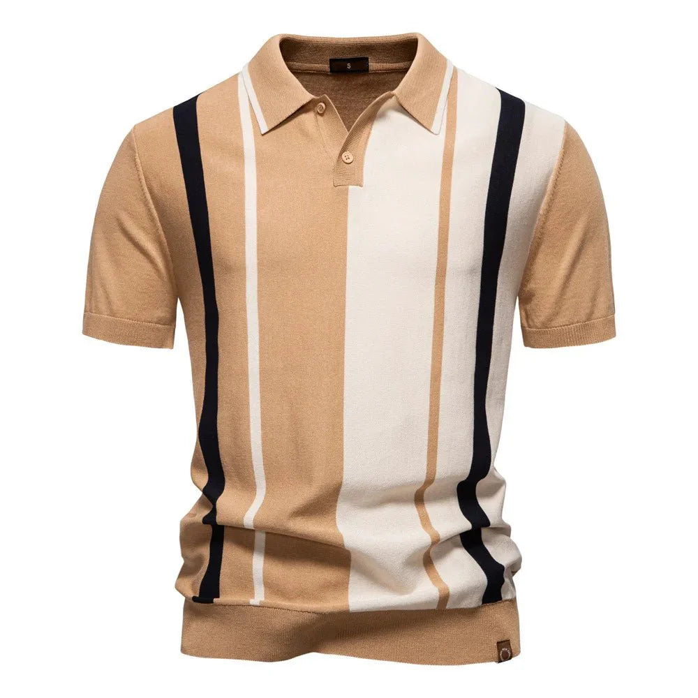 Summer New Men's Lapel Short-sleeved Knitted Canvas Solid for Shirt