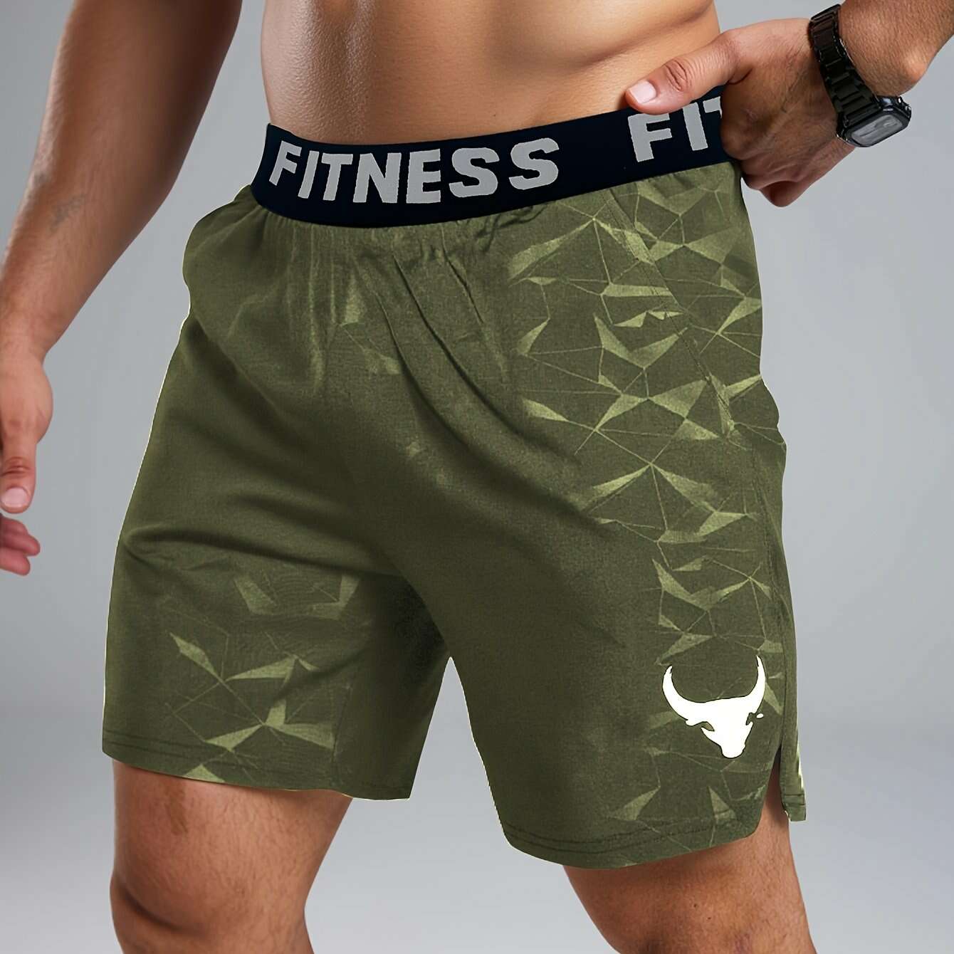 Teal Men's Geometric Fitness Shorts - Elastic Waistband & Pockets