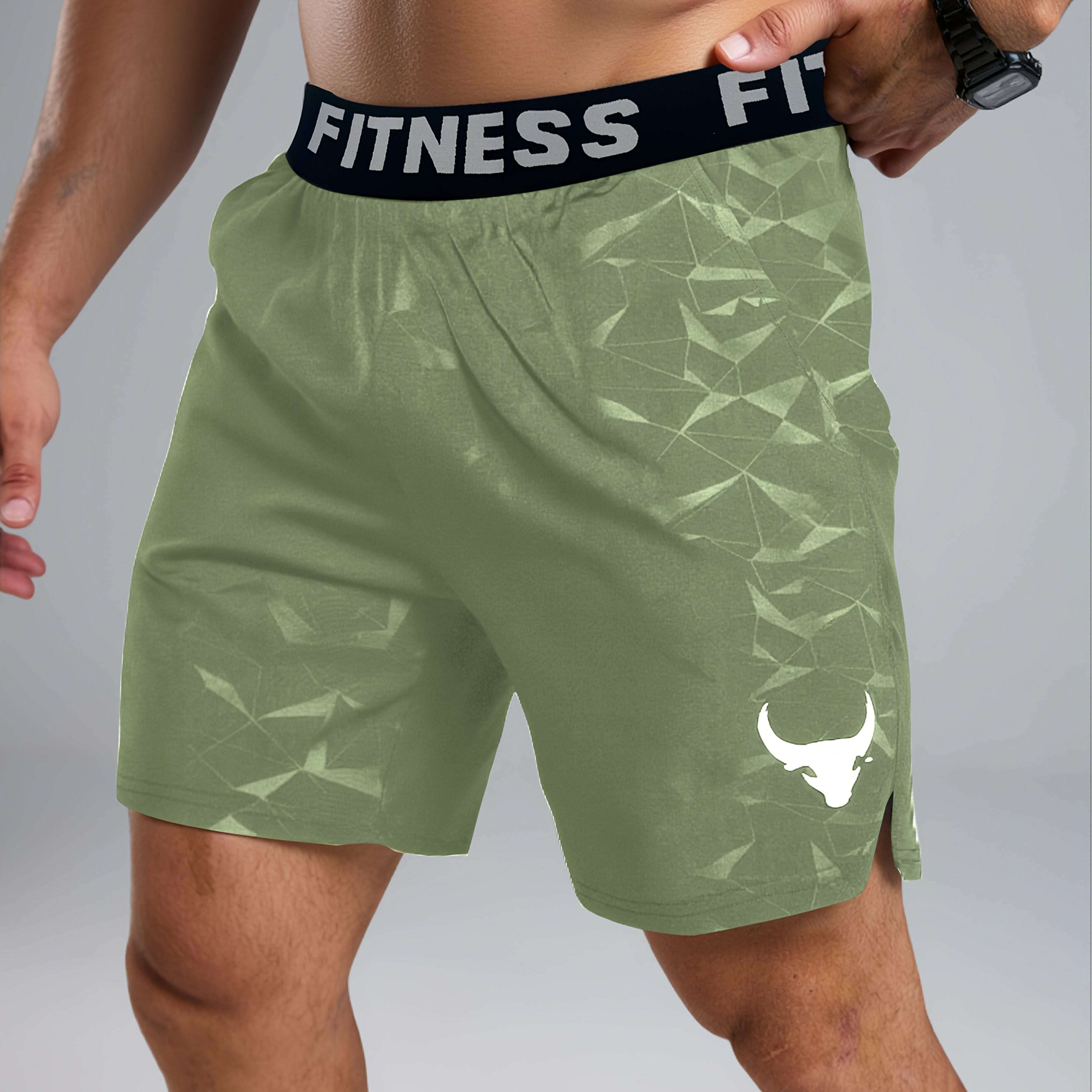 Teal Men's Geometric Fitness Shorts - Elastic Waistband & Pockets