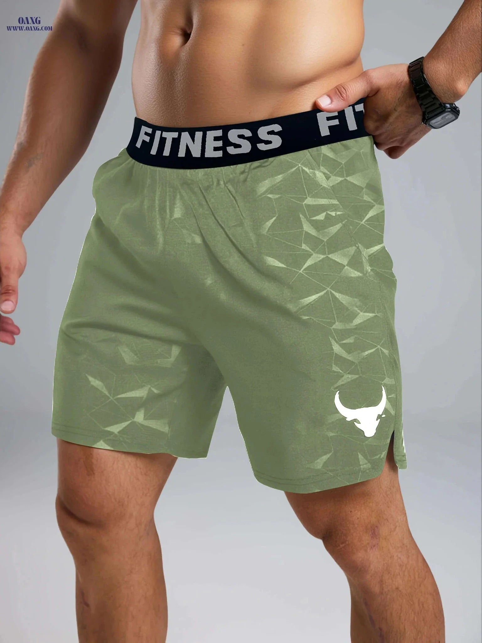 Teal Men's Geometric Fitness Shorts - Elastic Waistband & Pockets