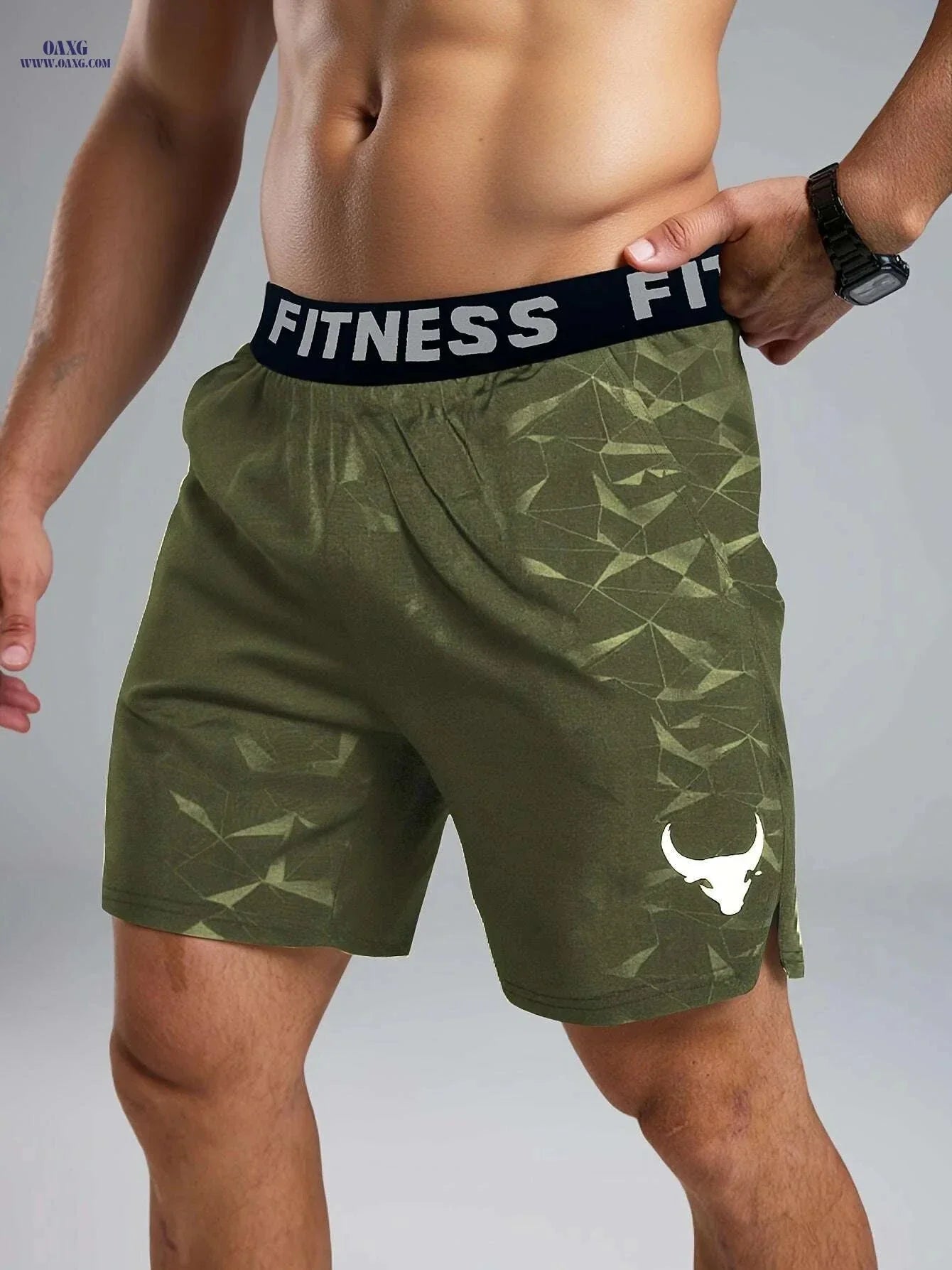 Teal Men's Geometric Fitness Shorts - Elastic Waistband & Pockets