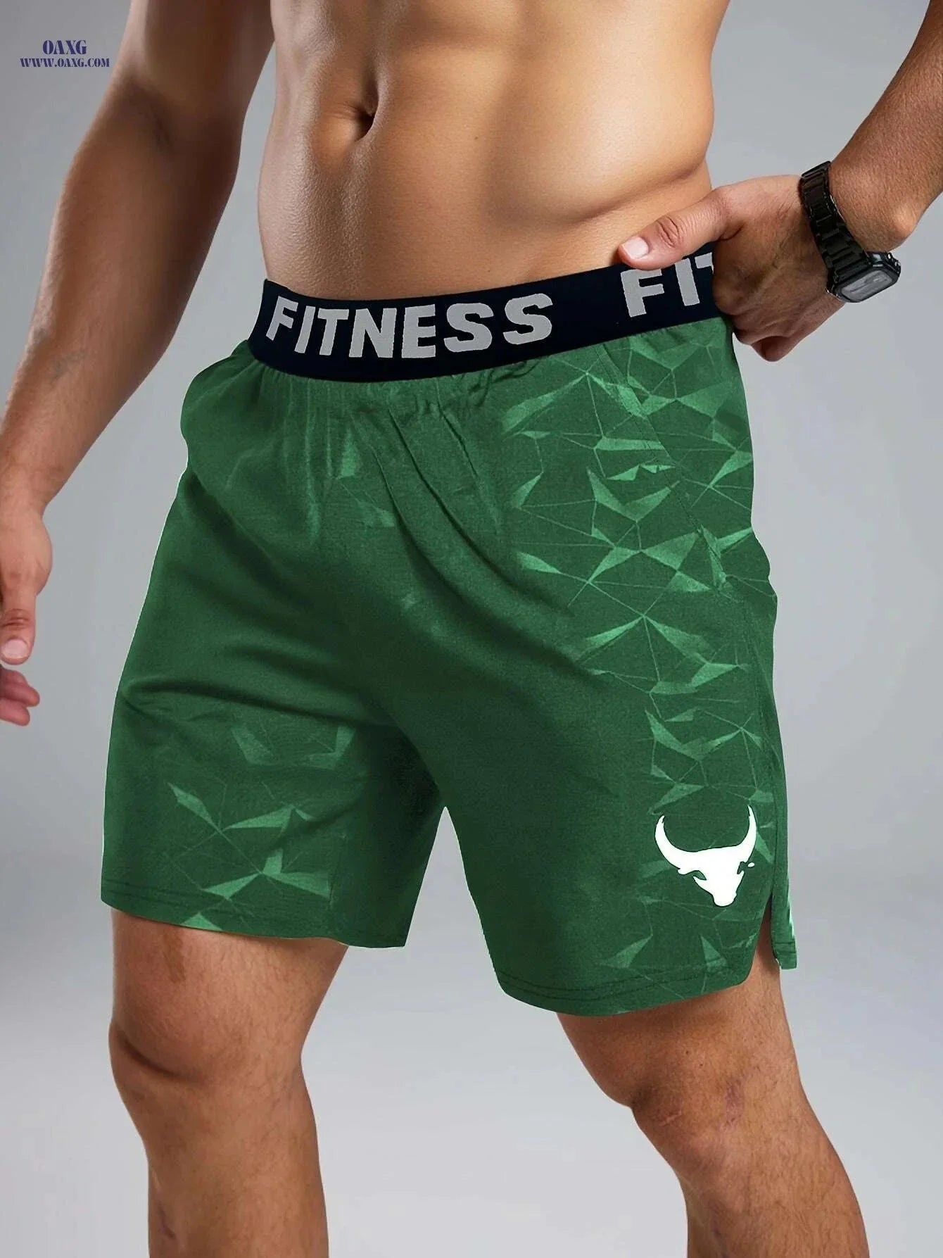 Teal Men's Geometric Fitness Shorts - Elastic Waistband & Pockets