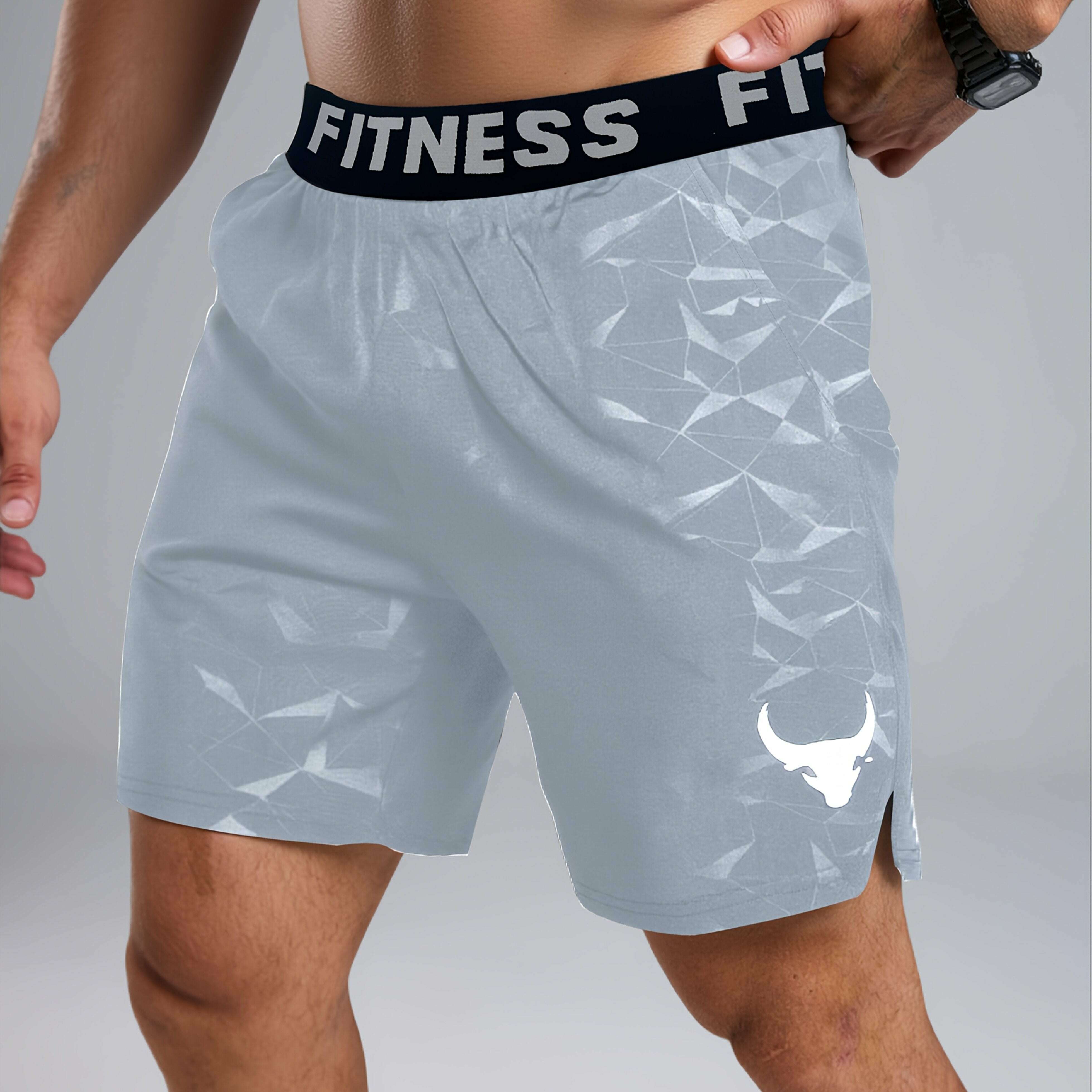 Teal Men's Geometric Fitness Shorts - Elastic Waistband & Pockets