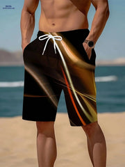 Trendy Men's Geometric Print Active Shorts - Drawstring Beach Style