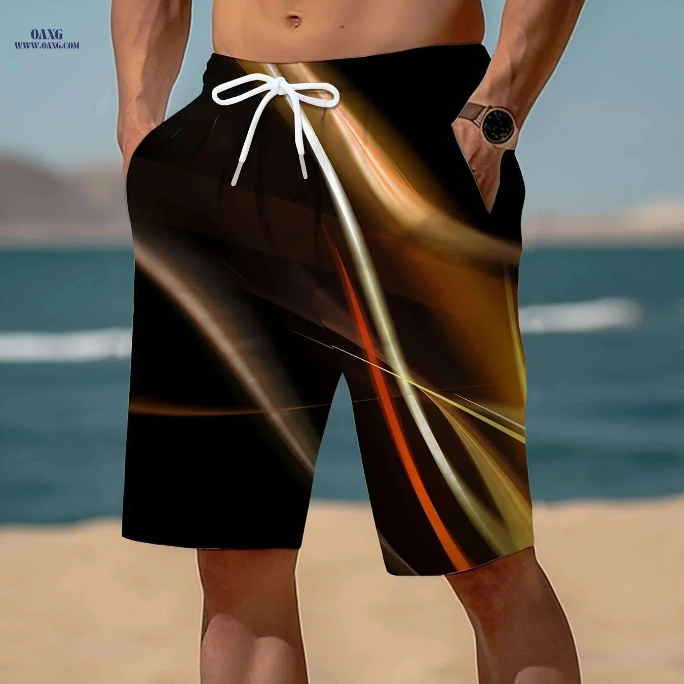 Trendy Men's Geometric Print Active Shorts - Drawstring Beach Style