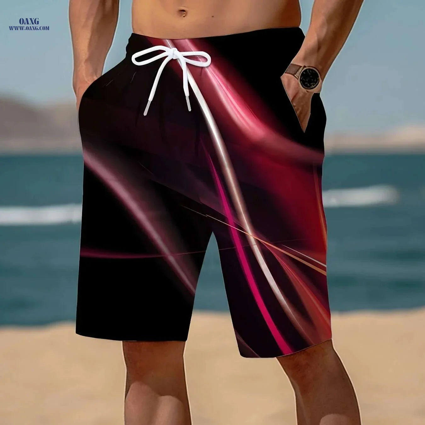Trendy Men's Geometric Print Active Shorts - Drawstring Beach Style