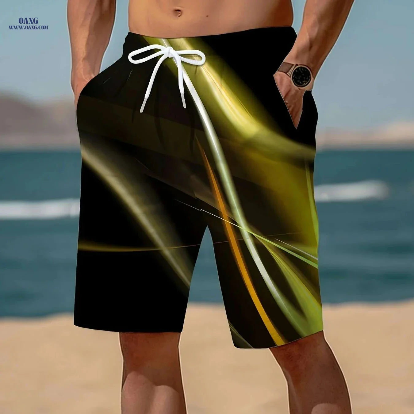 Trendy Men's Geometric Print Active Shorts - Drawstring Beach Style