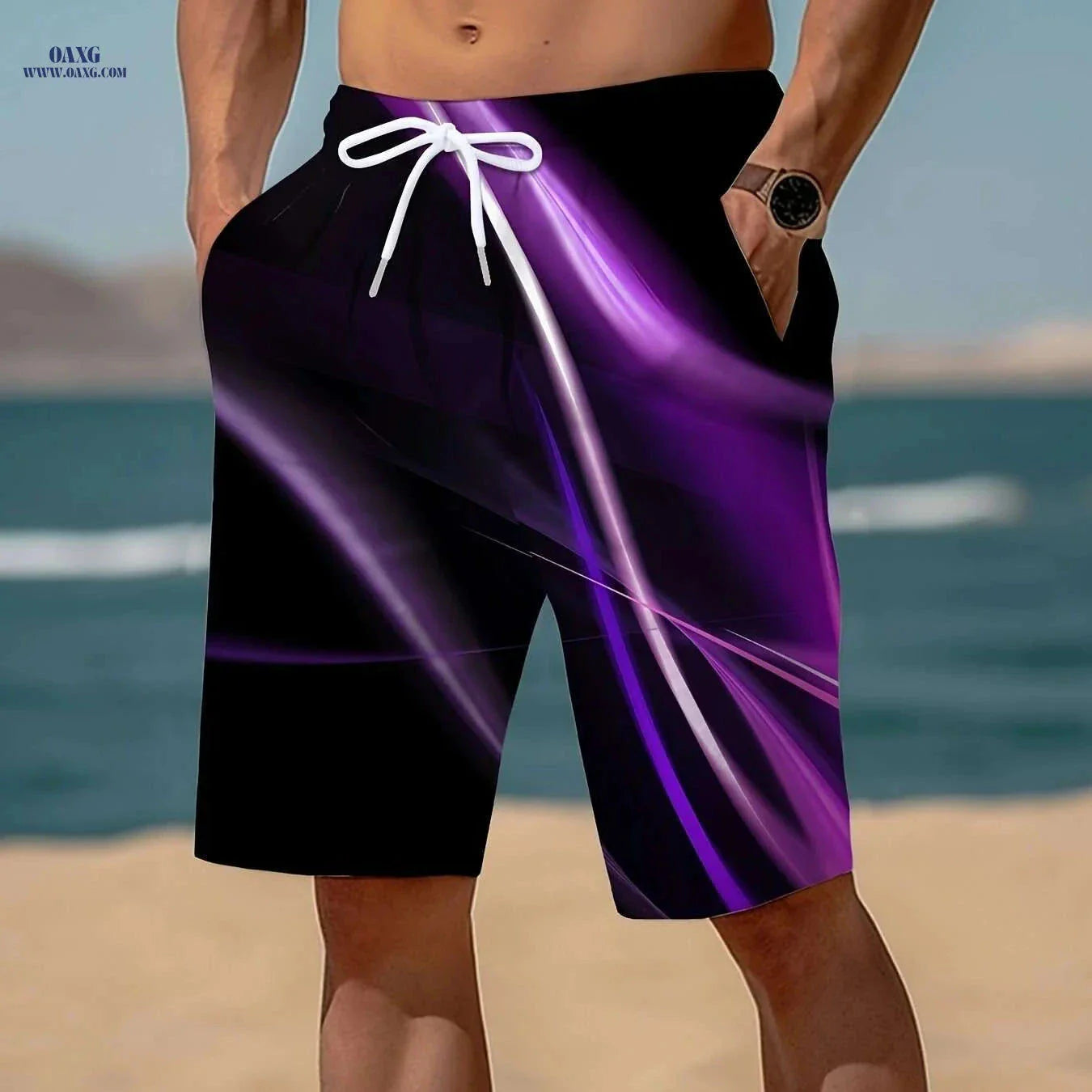 Trendy Men's Geometric Print Active Shorts - Drawstring Beach Style