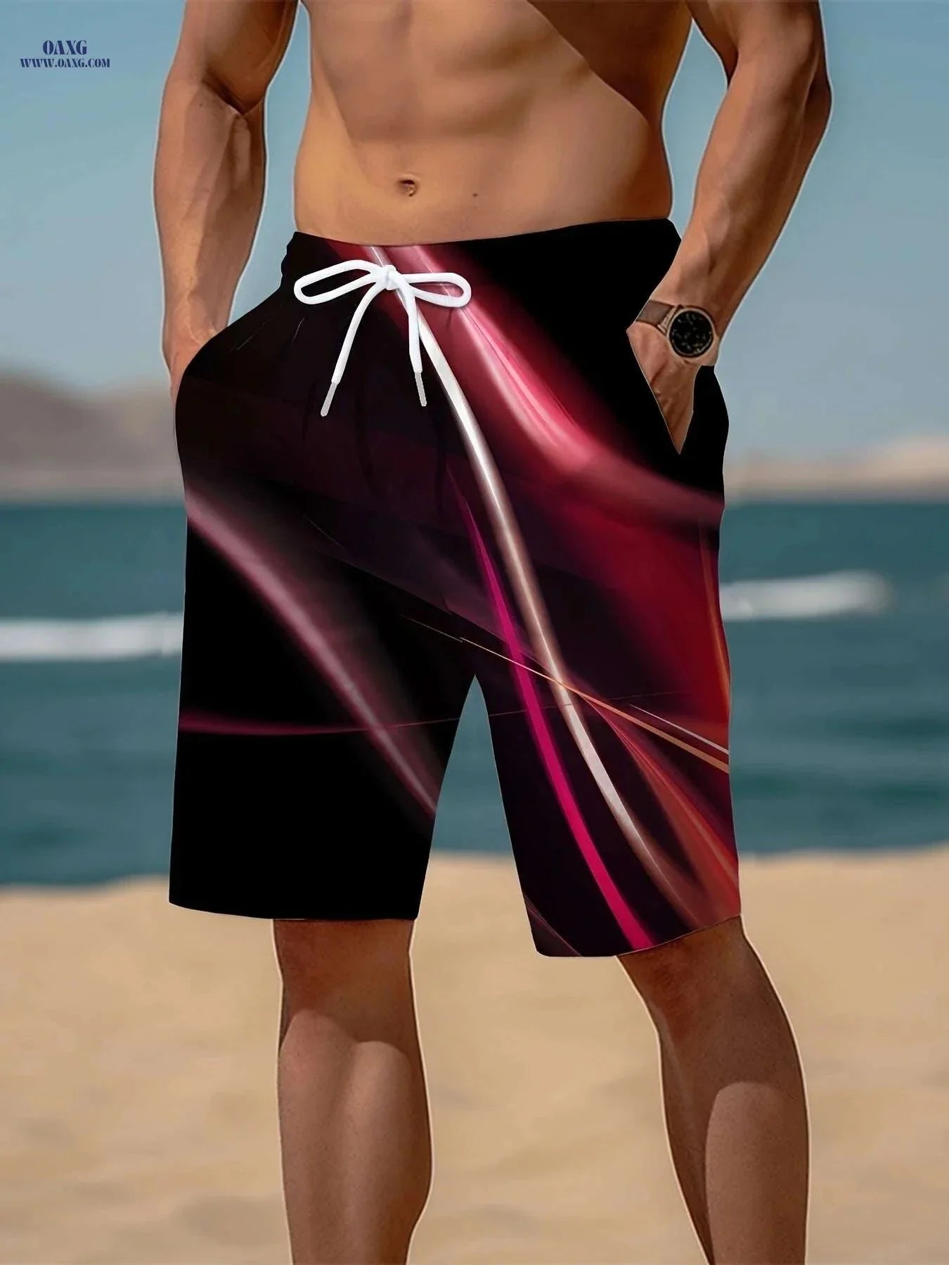 Trendy Men's Geometric Print Active Shorts - Drawstring Beach Style