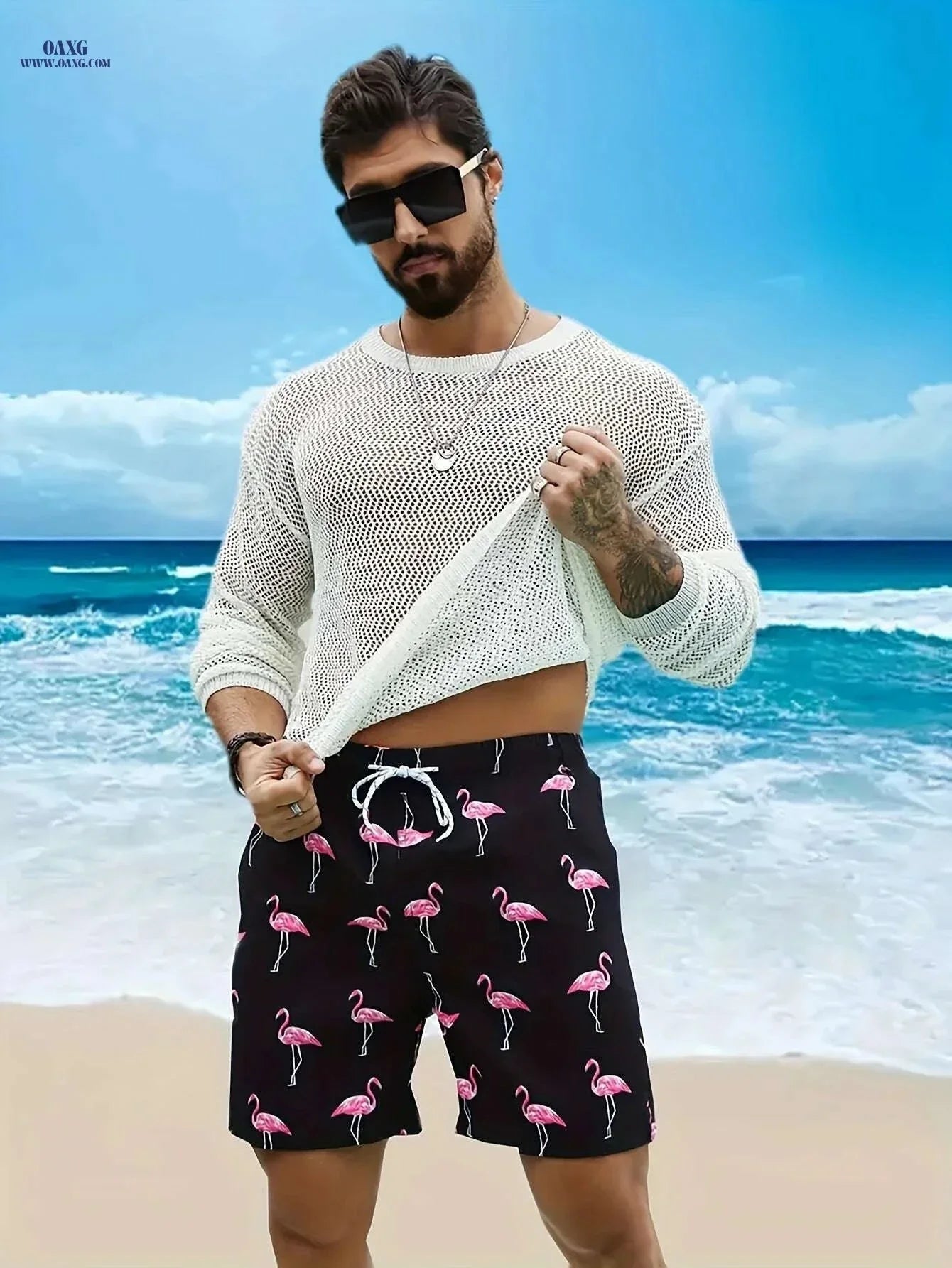 Vibrant Men's Quick-Dry Beach Shorts - Flamingo Print, Casual Summer Style