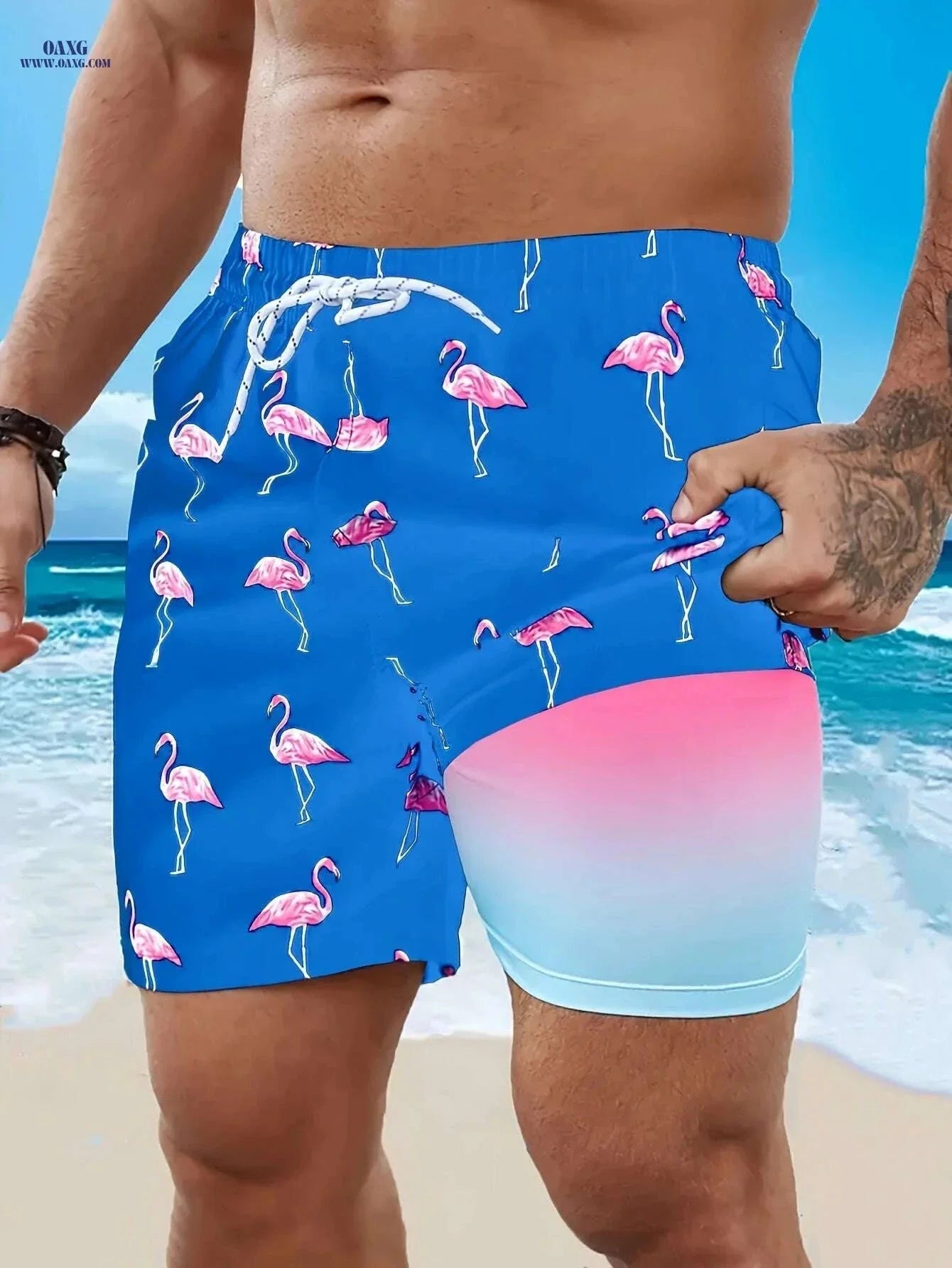 Vibrant Men's Quick-Dry Beach Shorts - Flamingo Print, Casual Summer Style