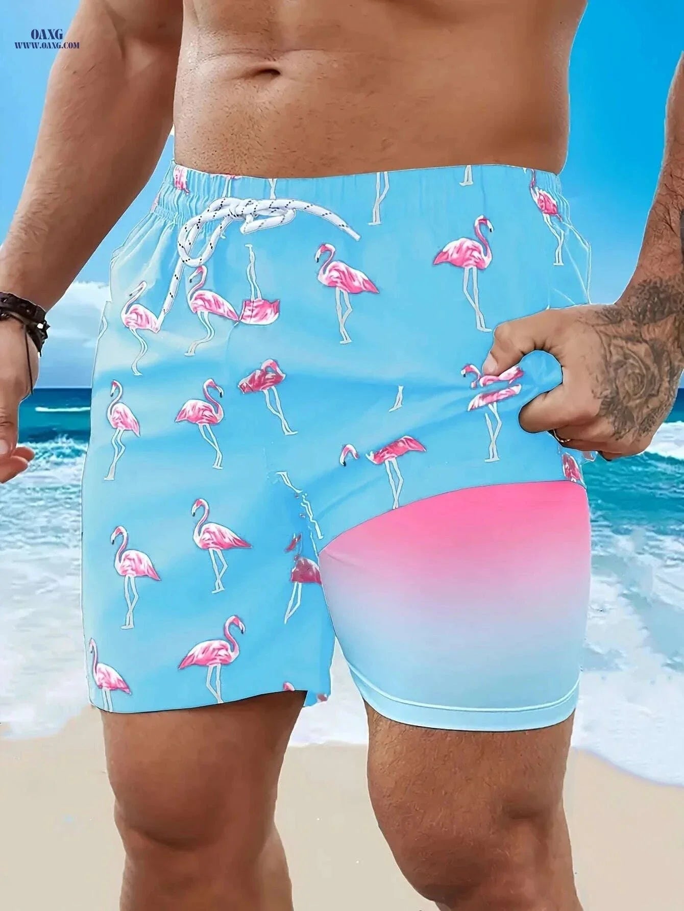 Vibrant Men's Quick-Dry Beach Shorts - Flamingo Print, Casual Summer Style