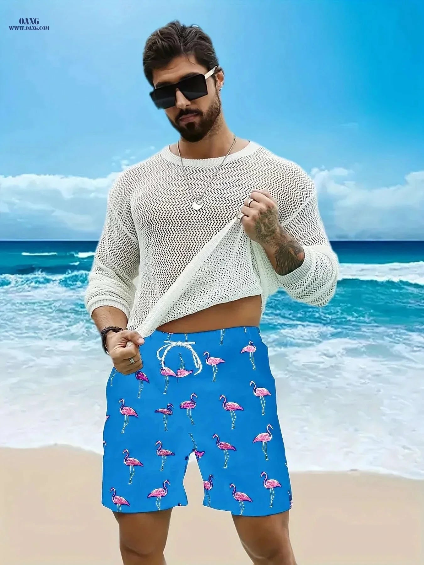 Vibrant Men's Quick-Dry Beach Shorts - Flamingo Print, Casual Summer Style
